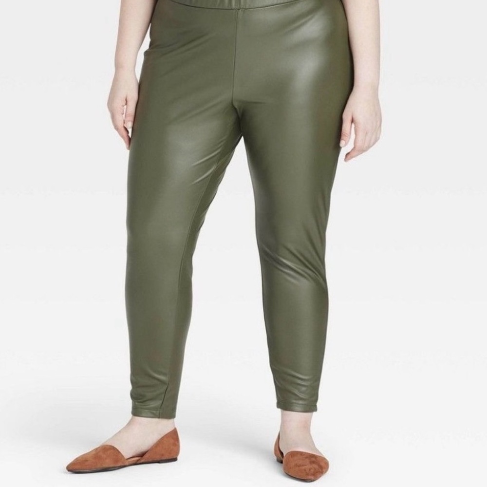 Ava & Viv Olive Green Faux Leather Leggings NWT